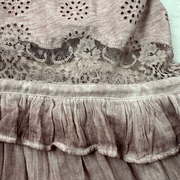 Topshop Women's Size 4 High Neck Mini Dress Pink Purple Eyelet Lace Ruffle - Picture 9 of 14